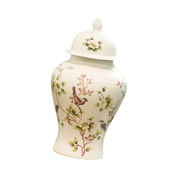 Bouteilles De Stockage Porcelaine Temple Pot Vase Décoratif Avec Couvercle Grand Ornements En Céramique Gingembre Pour La Maison Salon Entrée Cheminée