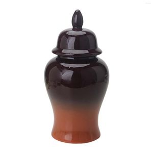 Bouteilles De Stockage Vase En Porcelaine Temple Pot Avec Couvercle Décoratif Gradient Couleur Gingembre Maison