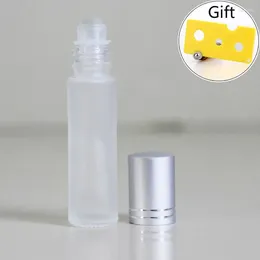 Bouteilles de rangement portables 10 ml en verre givré transparent Rouleau sur la bouteille d'huile essentielle Test d'échantillon de parfum Flacs avec ouvre-roule à rouleau