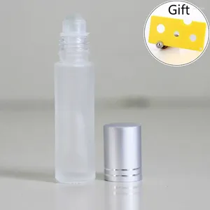 Bouteilles de rangement portables 10 ml en verre givré transparent Rouleau sur la bouteille d'huile essentielle Test d'échantillon de parfum Flacs avec ouvre-roule à rouleau