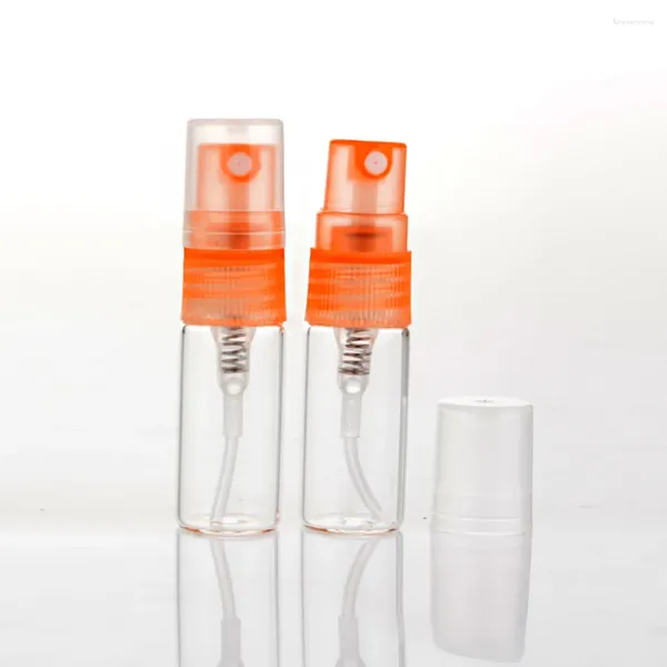 Botellas de almacenamiento Perfume de botella de vidrio transparente portátil 2 ml con spray de herramienta de viaje de bomba de plástico naranja