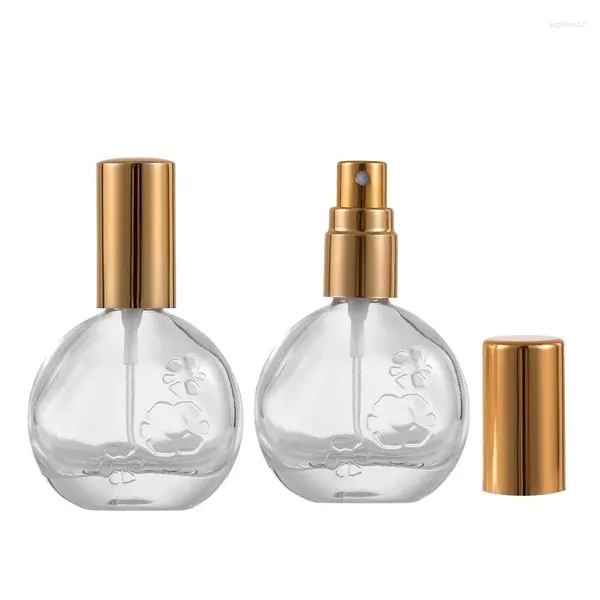 Botellas de almacenamiento Botella recargable de perfume portátil 12ml 25pcs Gold Silver Spray Bomba Tapa Vacente de atomizador de vidrio transparente Viaje