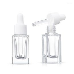 Botellas de almacenamiento Botella cuentagotas cuadrada portátil 15 ml Botella de viaje de vidrio transparente Cosmético Se puede usar para dispensar y almacenar la mayoría de los líquidos