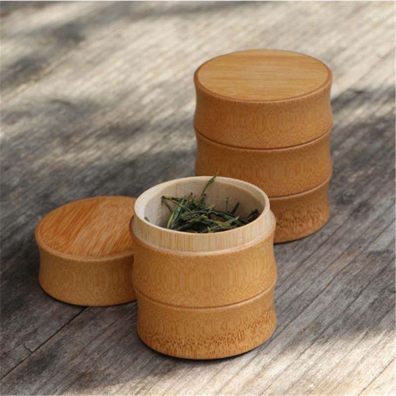Depolama Şişeleri Taşınabilir Çay Tenekesi Kapağı El Yapımı Konteyner Yuvarlak Bambu Kutu Tutucu Sanat Malzemeleri