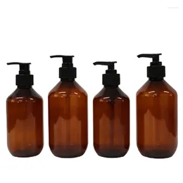 Opslag Flessen Pomp Fles 12 Stuks Clear Brown Plastic Wryshoulder PET 300ML 400ML Cosmetische Container Hervulbare Zwarte lotion Shampoo