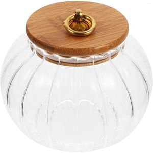 Bouteilles de rangement Pumpkin Glass Jar Food Conteneurs Couvercle de couvercle en bois Cuisine Scellée Tea Organisateur Organisateur Colliage Alliage Farine