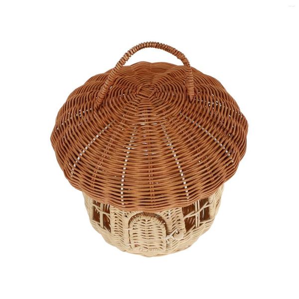 Opslag Flessen Rotan Paddestoel Mand Desktop Versiering Rustieke Home Decor Voedsel Containers Deksels Rieten