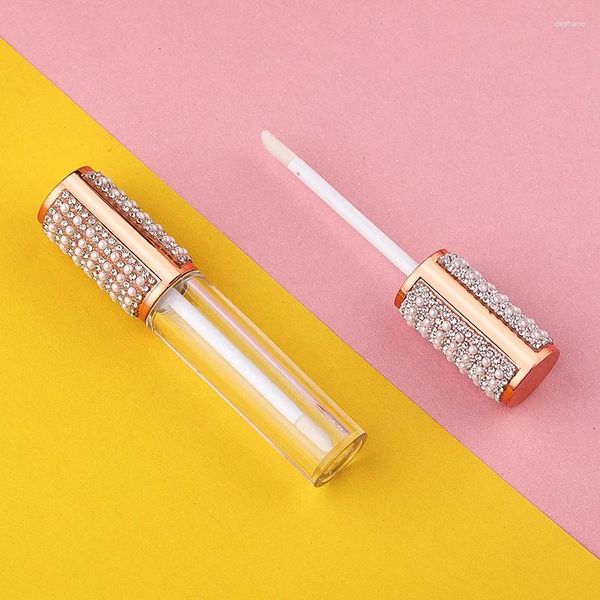 Botellas de almacenamiento Tubo de recarga Lip Gloss 50 PCS Diamantes agregados Diamantes de oro rosa 5 ml vacío de esmalte