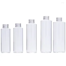 Botellas de almacenamiento botella recargable plástico transparente de hombro plano tapa de plata mate con enchufe 100ml120ml 150ml 200ml 250ml Tóner 20 piezas