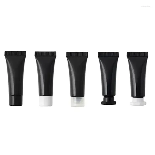 Botellas de almacenamiento botella recargable plástico brillante negro tubo suave mascota 5G 50 piezas de tornillo Tapa contenedor cosmético de envasado vacío Squeezo