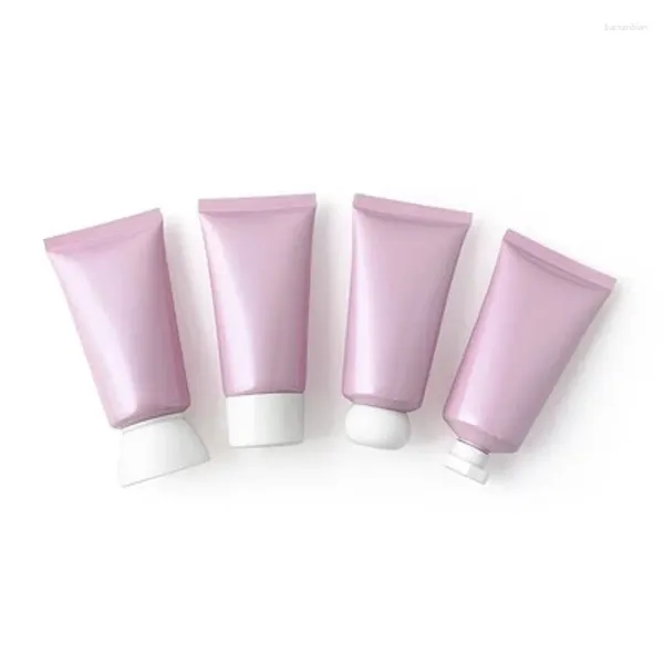 Botellas de almacenamiento botella recargable plástico mascota vacía 50 g de color rosa brillante 30 piezas tornillo blanco tornillo de envasado de tubo suave contenedor cosmético