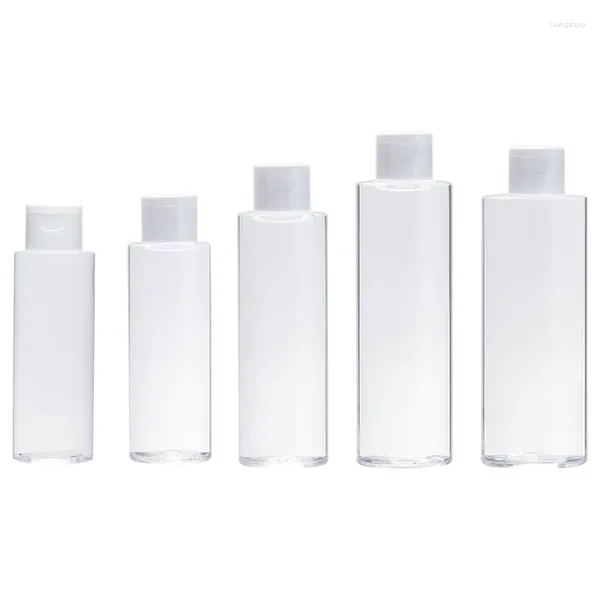 Bouteilles de stockage Bouteille en plastique vide transparente rechargeable, couvercle rabattable blanc, épaule plate PET 100ml120ml150ml200ml250ml, conteneur d'emballage