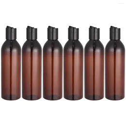 Bouteilles de rangement Conteneurs rechargeables: 6pcs 250 ml Brown Shampooing Bottle Shampooing Bottle With Press Disc Cap pour lotions