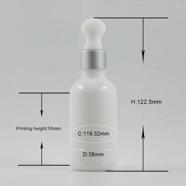 Botellas de almacenamiento Recipiente de embalaje recargable Botella cosmética 50ml Plata mate Cuentagotas Vidrio Ópalo Blanco