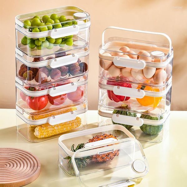 Bouteilles de stockage Réfrigérateur Boîte Empilable En Plastique Transparent Fruits Légumes Conteneur Avec Poignée Portable Organisateur De Nourriture De Cuisine