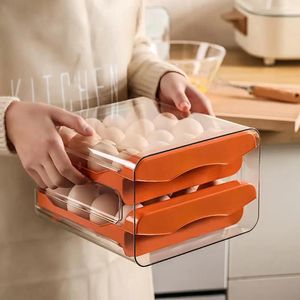 Bouteilles de stockage réfrigérateur boîte à œufs 32 grilles Double couche transparente empilable récipient de qualité alimentaire pour réfrigérateur de cuisine