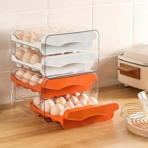 Bouteilles de rangement Refrigérateur Boîte à œufs 32 Grilles Double couche avec tiroir à traction transparent empilable pour la cuisine