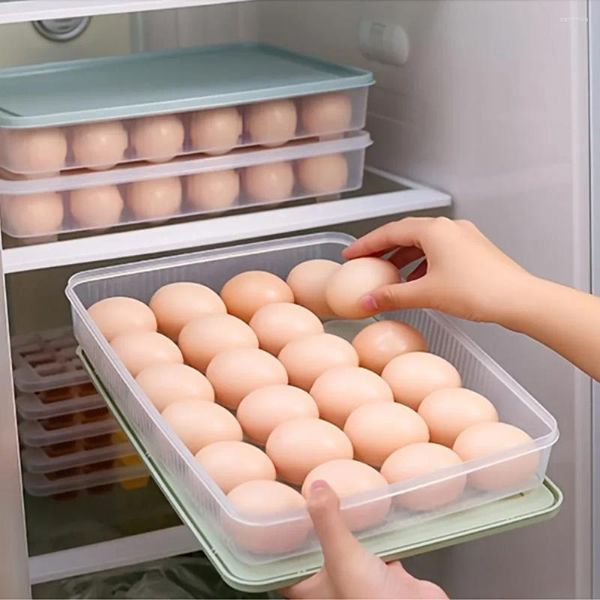 Bouteilles de rangement réfrigérateur Egg Crisper Boîte de maintien frais 24 Grilles Partement Cuisine Transparent Plastic épaissie
