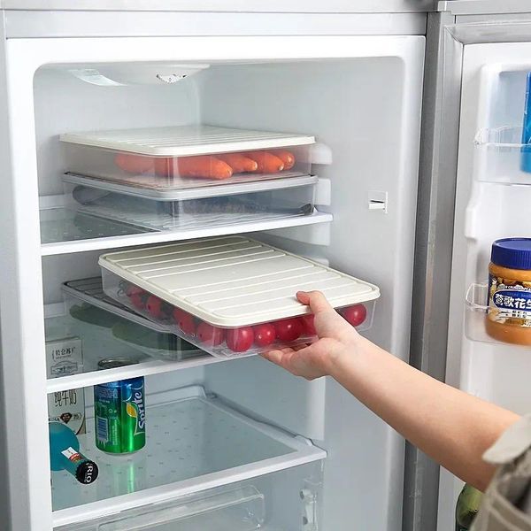 Botellas de almacenamiento, caja de comida para refrigerador, cajas de clasificación transparentes grandes selladas de una sola capa de plástico cuadrado de estilo japonés