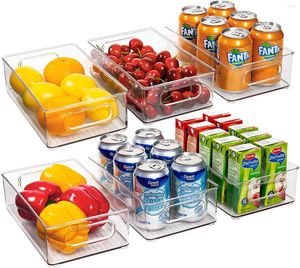 Opslagflessen koelkast organizer bakken 6 stelbare stapelbare doorzichtige plastic organisatoren handgrepen koelkast pantry keukenkast voedselcontainer
