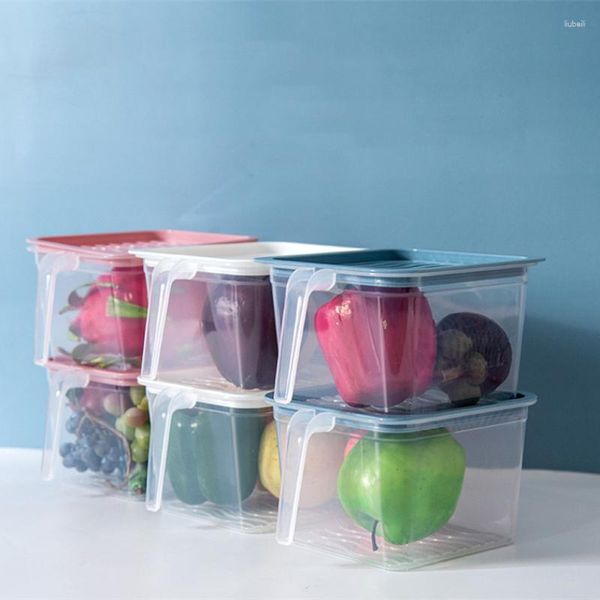 Botellas de almacenamiento Refrigerador Caja transparente de mantenimiento de alimentos frescos Cocina con asa Tapa de plástico Contenedor de alimentos sellado para el hogar