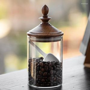 Opslagflessen retro transparant glazen pot huis keuken zaad korrel besparingen hoge textuur koffieboon handgemaakt