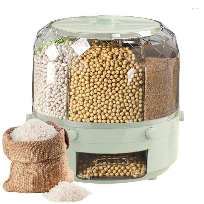 Storage Bottles Rice Bucket Dispenser 6-Grid Cereal Rotating Waterproof Kitchen Grain Buckets For Refrigerators Cupboards & Soybean