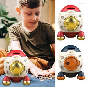 Bouteilles de rangement Rocket Piggy Bank avec Key Switch à grande capacité Coin Money Box Cartoon Match Sticker Birthday Gift Home