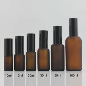 Bouteilles de rangement Round Grosted Amber Verre Essential Huile Perfume Bottle 100ml Spray de brouillard vide avec pompe