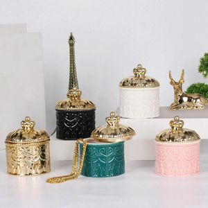 Bouteilles de stockage boîte à bijoux ronde pot décoratif plat de bonbons avec couvercle bidon en céramique pour salon commode ornements mariage