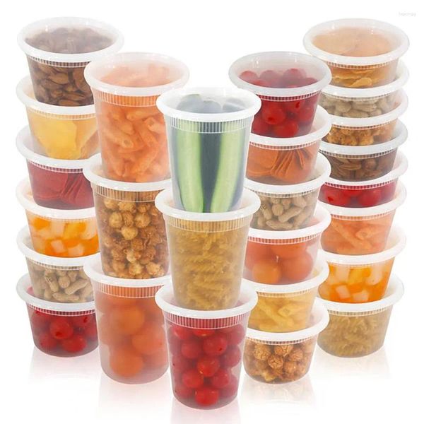 Bouteilles de rangement des contenants de charcuterie en plastique rond 20pcs Boîtes de nourriture avec des couvercles hermétiques en congélateur sans BPA en toute sécurité pour le repas