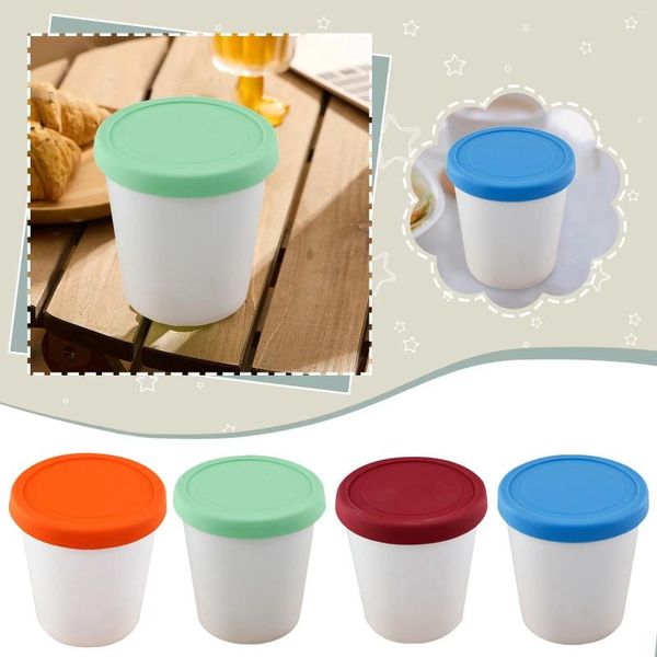 Bouteilles de stockage tasse à glace ronde en plastique avec bouche large et couvercle en Silicone scellé récipient à Dessert pour bacs de congélation de friandises sucrées