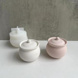 Storage Bottles Round Tank Silicone Mold Small Kitchen Seasoning Pot Plaster DIY Pottery For Home Decoration