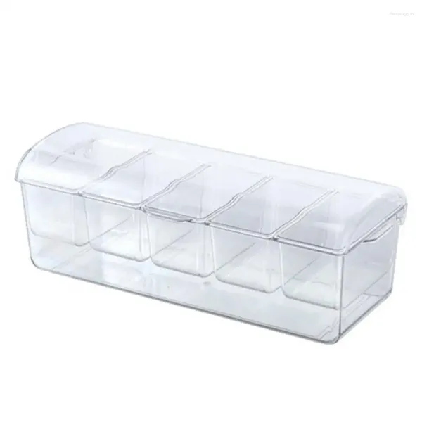 Contenedor de ensalada de botellas de almacenamiento Caja de hielo de refrigerador desmontable transparente con tapa 5 verdura de fruta compartimental para