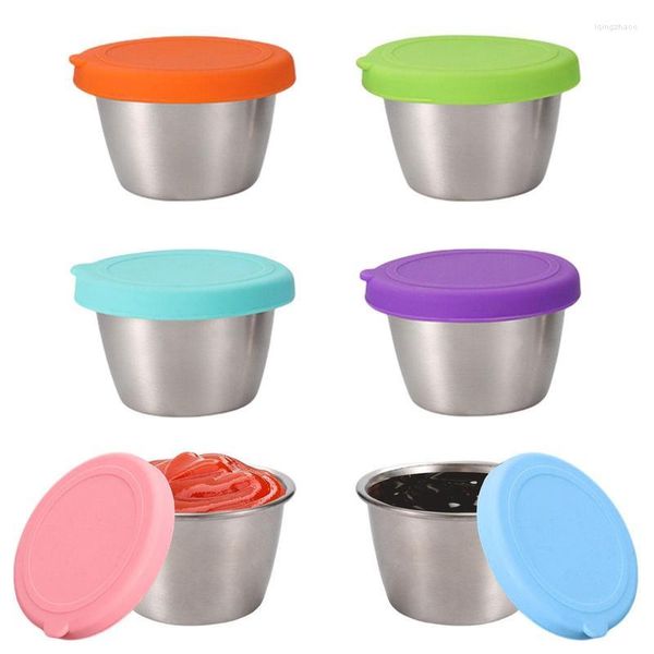 Bouteilles de stockage Conteneur de sauce à salade Boîte d'assaisonnement en acier inoxydable 6pcs Petites tasses avec couvercle Bouteille Pot à épices de cuisine