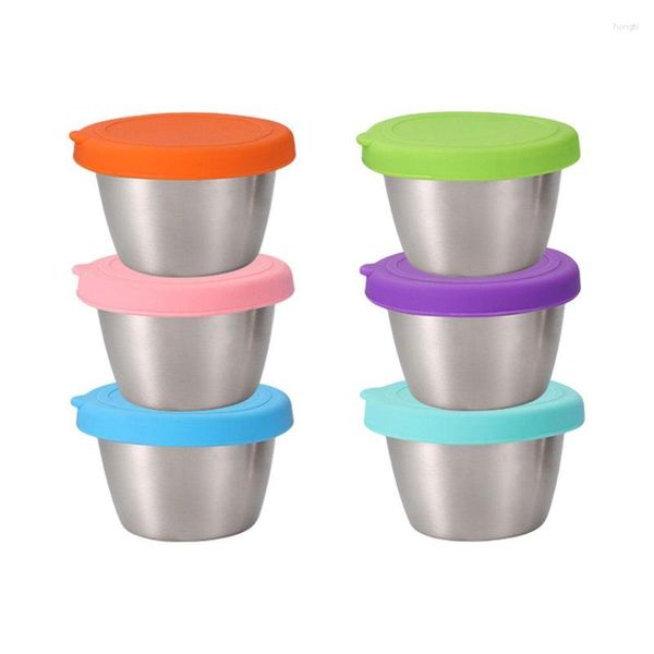 Contenedor de salsa de botellas de almacenamiento para ir 6 piezas pequeñas tazas de acero inoxidable con gadgets de la cocina a prueba de fugas de tapa para picnics