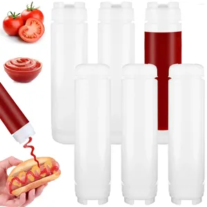Opslagflessen Sauzenfles 16oz Kruiderij Zuur Voor Plastic Met Knijp Omgekeerd 6 Stuks Hervulbare Ketchup Deksels Crea Doseren