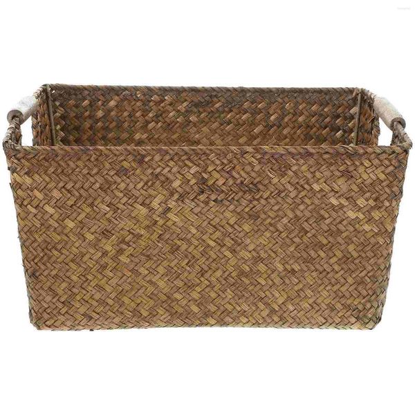 Bouteilles de rangement panier d'herbe marine avec manche en bois