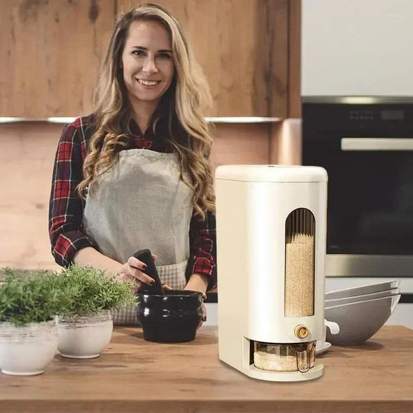 Botellas de almacenamiento Frasco de cubo sellado Contenedor de arroz de grano Capacidad de empuje Dispensador seco Tipo de caja Cereal grande con diseño de alimentos