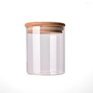 Bouteilles de stockage Pot en verre scellé avec couvercle en bois de bambou Récipient alimentaire pour grains de café en vrac (550 ml)