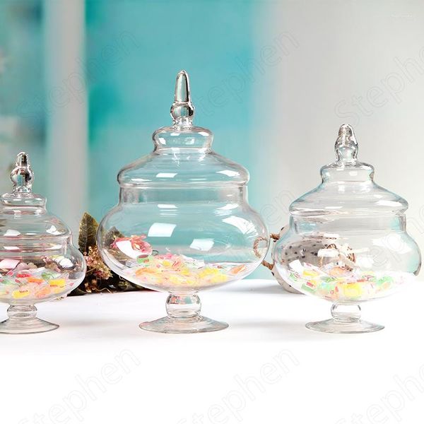 Bouteilles de stockage scellées en verre de cristal Transparent, bocaux à bonbons avec couvercle, minimaliste européen, pour salon, décoration de mariage