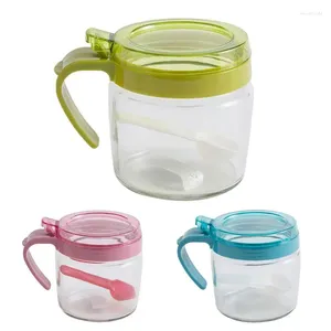 Bouteilles de rangement Boîte d'assaisonnement en verre transparent couvercle de grande capacité Pot de grande capacité avec cuillère Contements portables Conteneurs