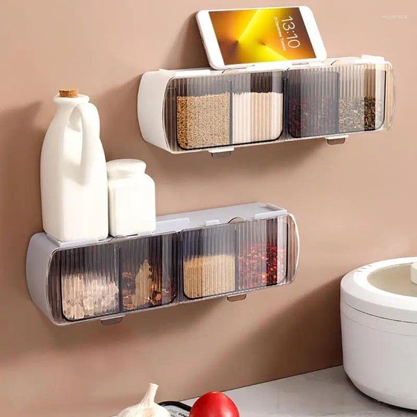 Boîtes de rangement Boîte d'assaisonnement Set Punch Fored Murd Spice Rack avec une conception de quatre grilles et une grande capacité d'épices