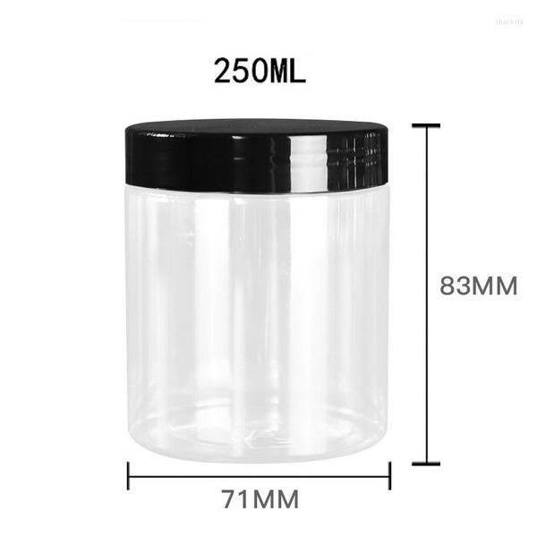 Botellas de almacenamiento SENTOREDE 50 PC/LOT Clear Pet Plastic Jars con tapa de aluminio 250 ml Case de contenedor de mascota cosmética LSYST001