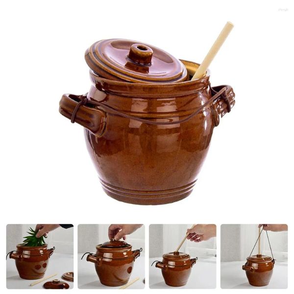 Bouteilles de stockage pot de cornichon auto-pressurisé récipient en céramique cornichons ménagers bidons de nourriture en bois