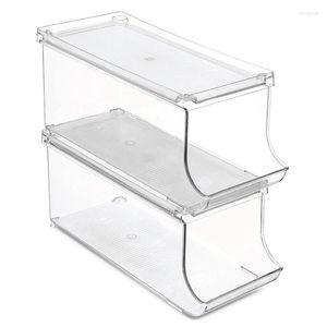 Opslagflessen Set van 2 stapelbare koelkast Organizer Bins Soda Can Dispenser Disperser Beverage Holder voor Keuken van de koelkast vriezer keuken