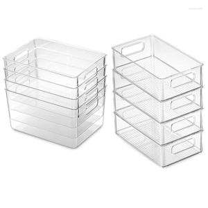 Lot de 8 bacs de rangement pour garde-manger de réfrigérateur – 4 grands et petits paniers alimentaires transparents pour les comptoirs de cuisine.