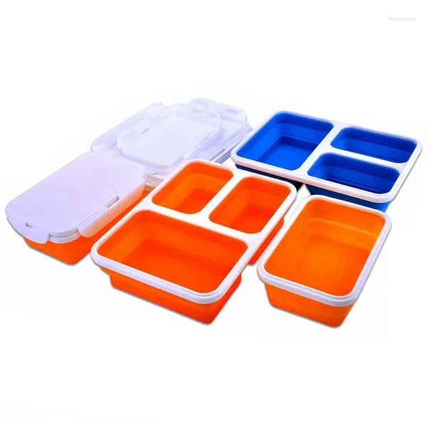 Botellas de almacenamiento Silicona Plegable Kids Bento Lunchbox con tapa de plástico PP