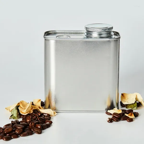 Botellas de almacenamiento Plata 200 ml Hojalata cuadrada Tanque de granos de café Polvo sellado Válvula unidireccional Escape portátil