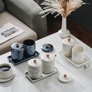Bouteilles de stockage Simple pot en céramique cuisine bureau marbre Texture grain de café organisateur salon créatif Cube de sucre décoration de la maison